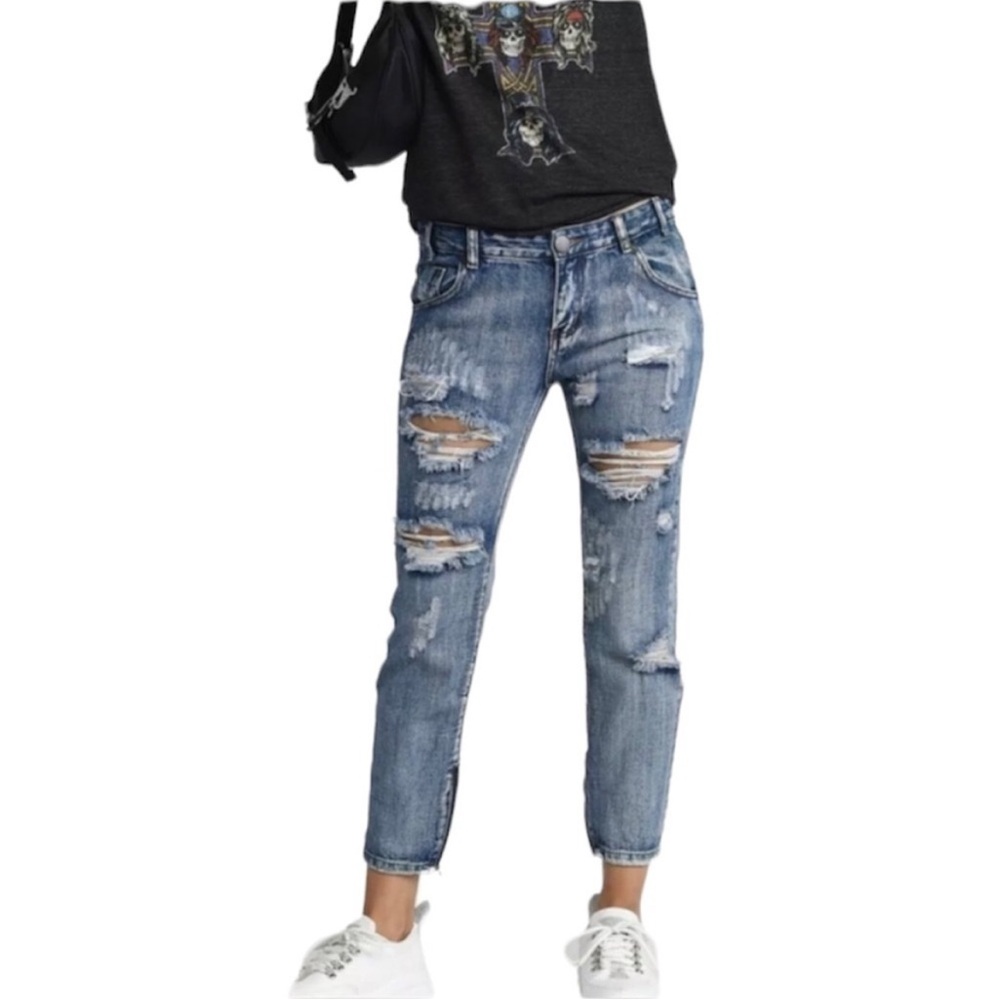 𝅺Tobi Zip Hem Ankle Length Boyfriend Ripped Distressed Jeans Size 26